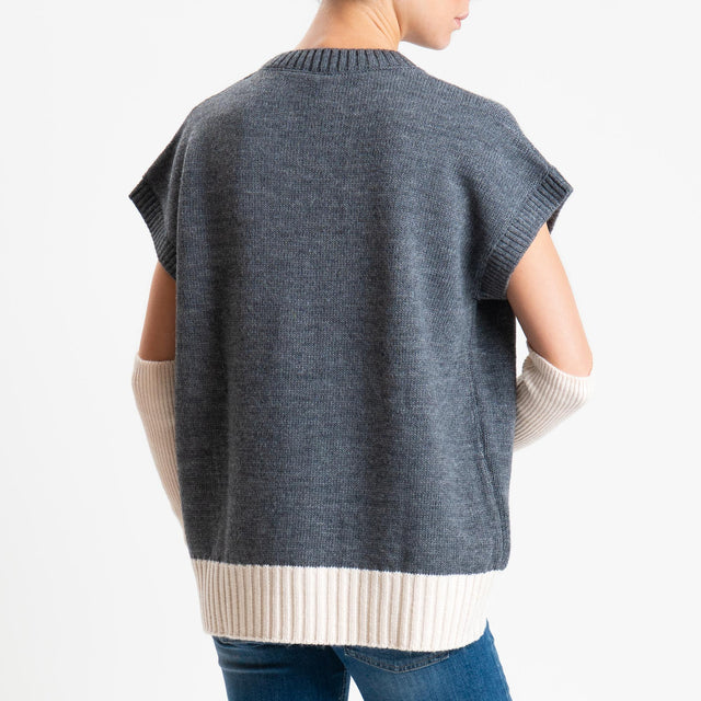 Tensione in-Gilet stondato con manicotti misto lana - charcoal/off white