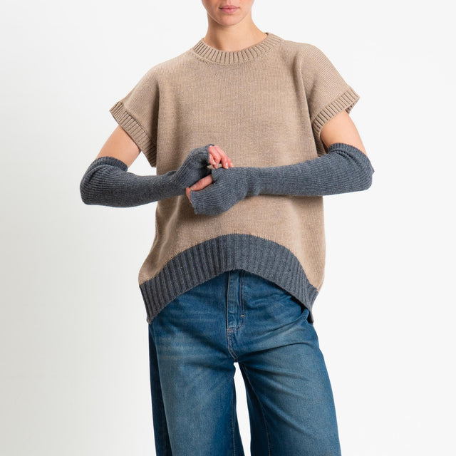 Tensione in-Gilet stondato con manicotti misto lana - taupe/charcoal