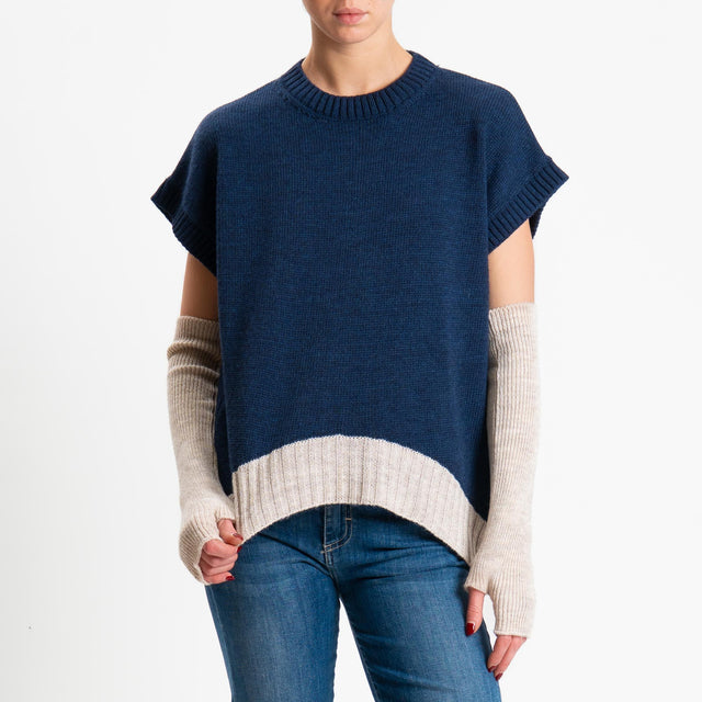 Tensione in-Gilet stondato con manicotti misto lana - blu/casha