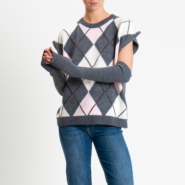 Tensione in-Maglia smanicata rombi argyle con mani - pink/antracite/latte