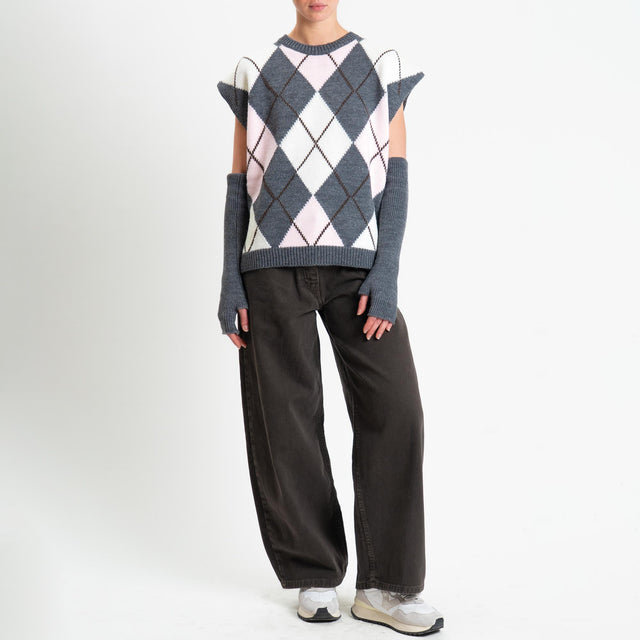 Tensione in-Maglia smanicata rombi argyle con mani - pink/antracite/latte
