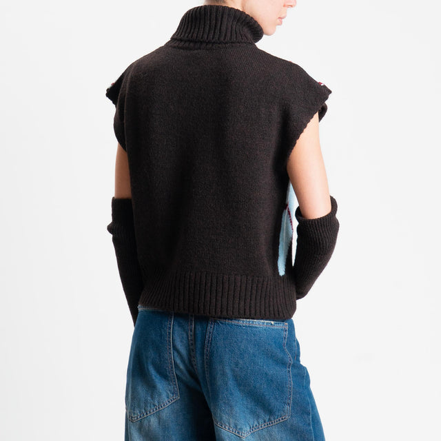 Tensione in-Maglia smanicata collo alto rombi argyle - moro/celeste/vino