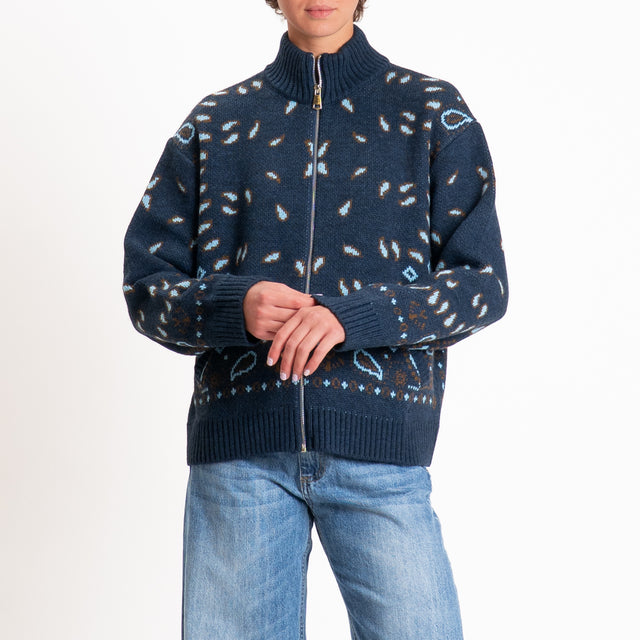Tensione in-Bomber misto alpaca fantasia bandana - blu/azzurro/moro