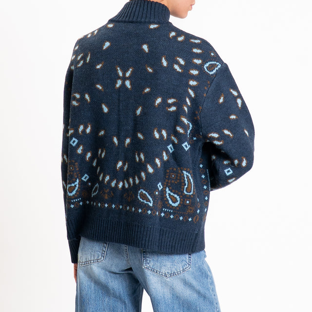 Tensione in-Bomber misto alpaca fantasia bandana - blu/azzurro/moro