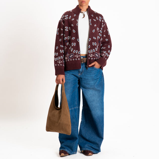 Tensione in-Bomber misto alpaca fantasia bandana - bordeaux/blu/panna