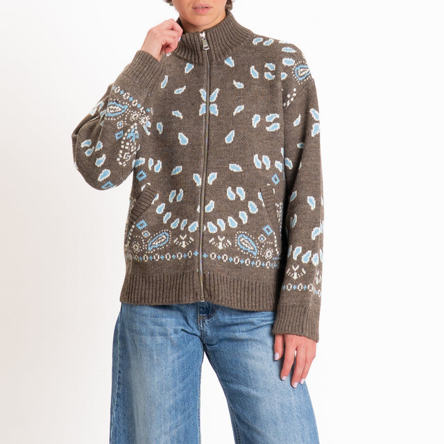 Tensione in-Bomber misto alpaca fantasia bandana - fango/panna/azzurro