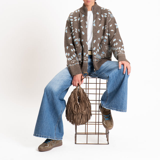 Tensione in-Bomber misto alpaca fantasia bandana - fango/panna/azzurro