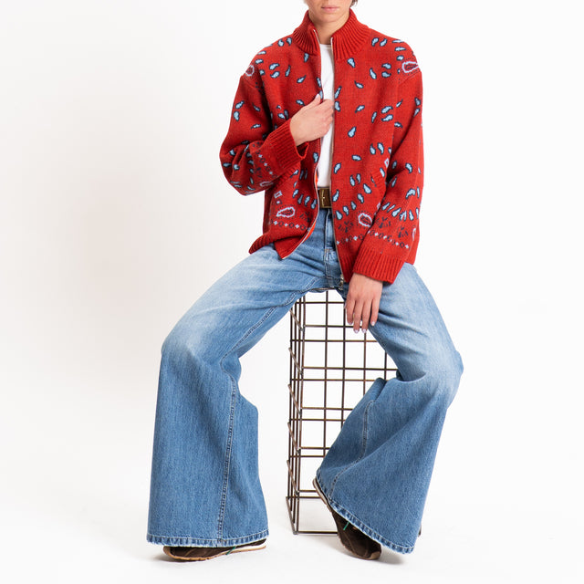 Tensione in-Bomber misto alpaca fantasia bandana - rosso/blu/azzurro