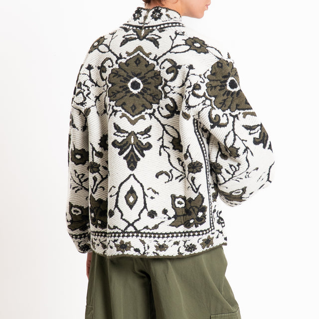 Tensione in-Cardigan misto alpaca fantasia floreal - panna/militare/nero