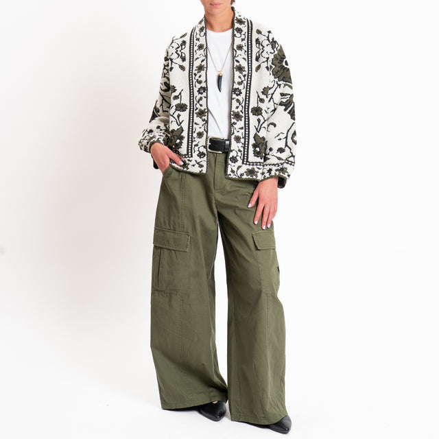 Tensione in-Cardigan misto alpaca fantasia floreal - panna/militare/nero