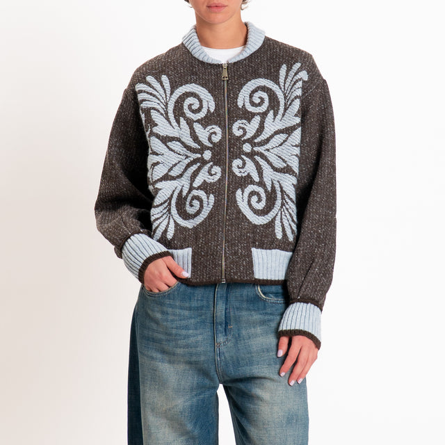 Tensione in-Bomber misto lana fantasia arabesque - moro/azzurro
