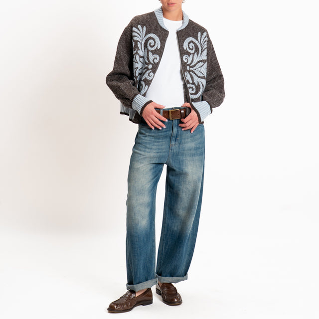 Tensione in-Bomber misto lana fantasia arabesque - moro/azzurro