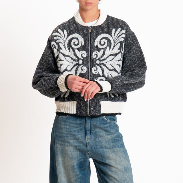 Tensione in-Bomber misto lana fantasia arabesque - nero/panna