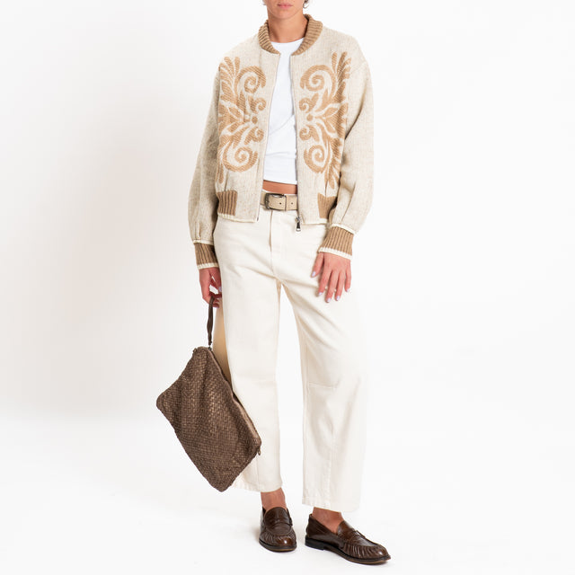 Tensione in-Bomber misto lana fantasia arabesque - panna/cammello
