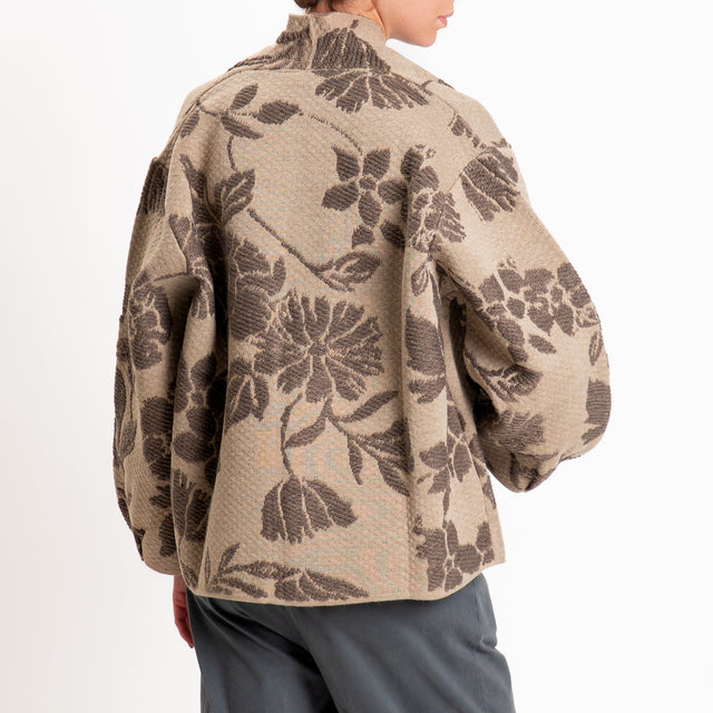 Tensione in-Cardigan fiori misto alpaca - cammello/fango