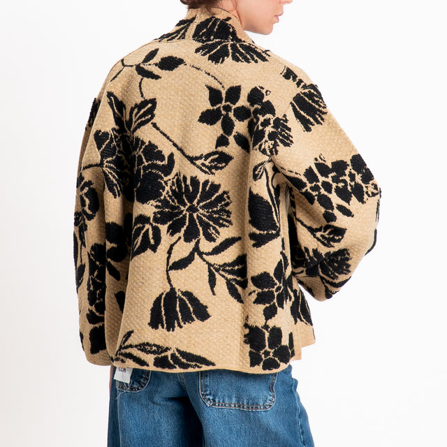 Tensione in-Cardigan fiori misto alpaca - cammello/nero