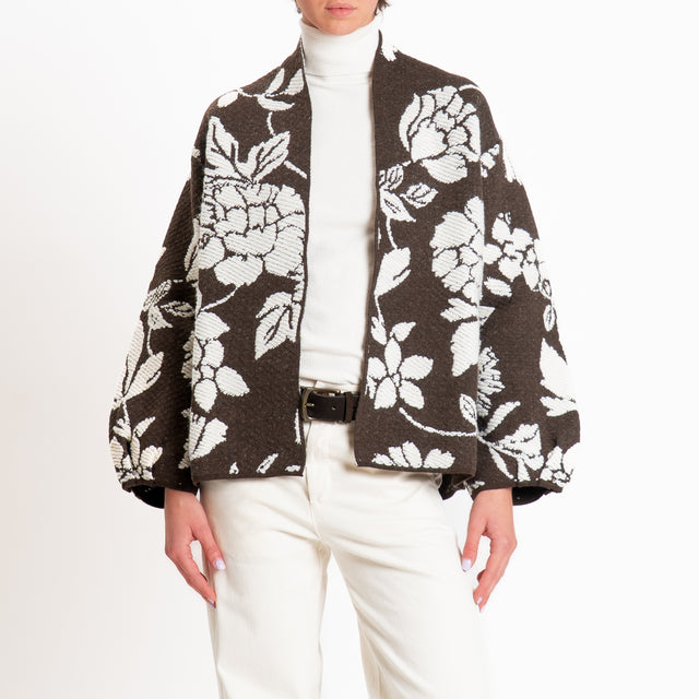 Tensione in-Cardigan fiori misto alpaca - Moro/panna