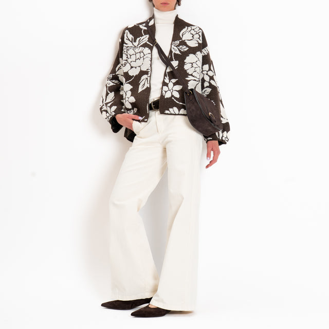 Tensione in-Cardigan fiori misto alpaca - Moro/panna