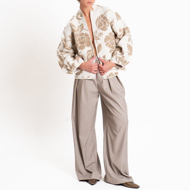 Tensione in-Cardigan fiori misto alpaca - panna/cammello