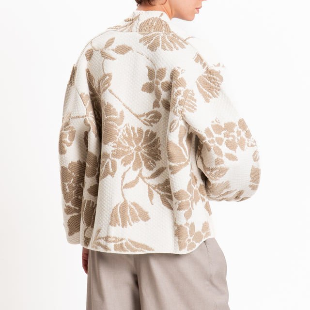 Tensione in-Cardigan fiori misto alpaca - panna/cammello