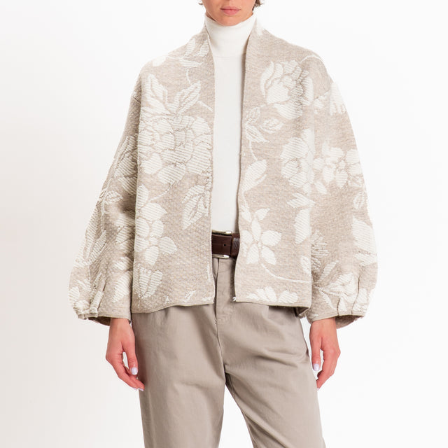 Tensione in-Cardigan fiori misto alpaca - panna/mastice