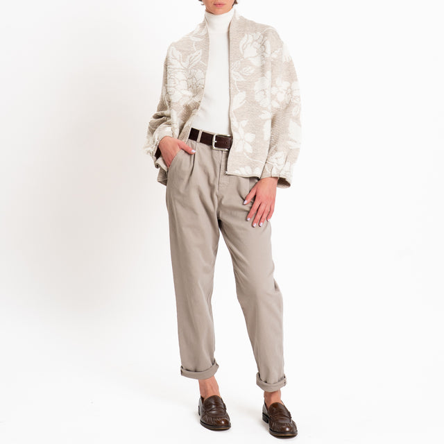 Tensione in-Cardigan fiori misto alpaca - panna/mastice