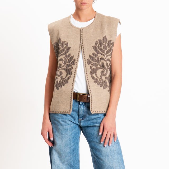 Tensione in-Gilet misto alpaca fantasia arabesque - cammello/fango