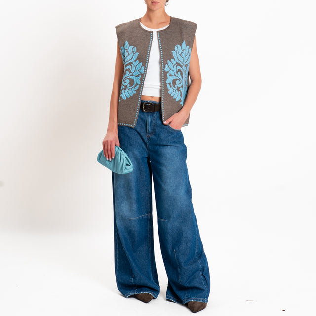 Tensione in-Gilet misto alpaca fantasia arabesque - fango/azzurro