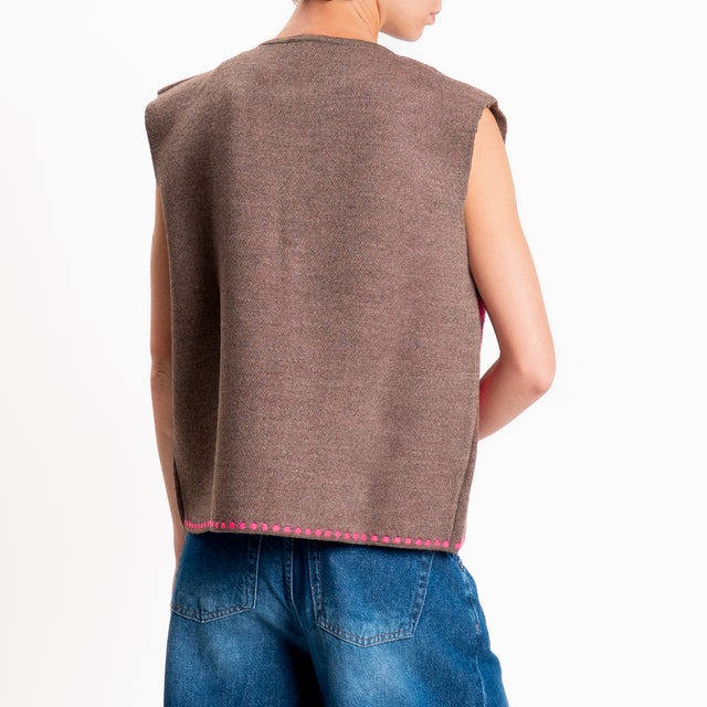 Tensione in-Gilet misto alpaca fantasia arabesque - fango/fucsia