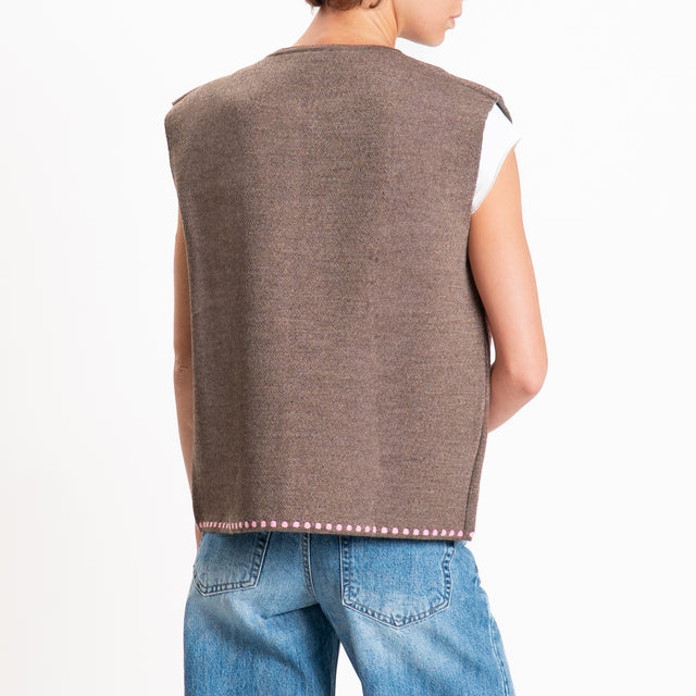 Tensione in-Gilet misto alpaca fantasia arabesque - fango/rosa
