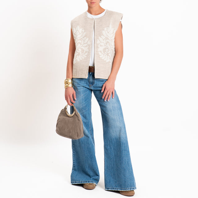 Tensione in-Gilet misto alpaca fantasia arabesque - mastice/panna