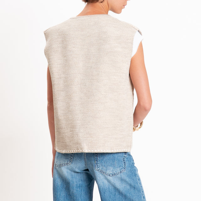 Tensione in-Gilet misto alpaca fantasia arabesque - mastice/panna