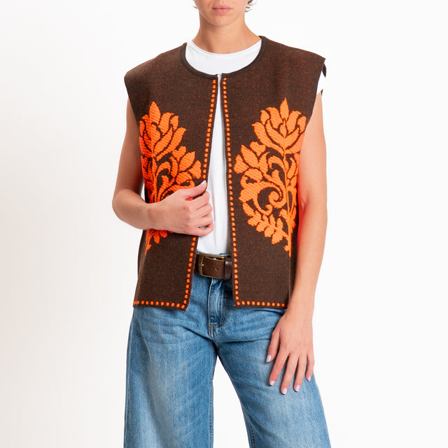 Tensione in-Gilet misto alpaca fantasia arabesque - moro/arancio