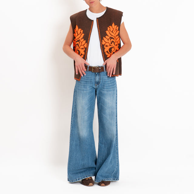 Tensione in-Gilet misto alpaca fantasia arabesque - moro/arancio