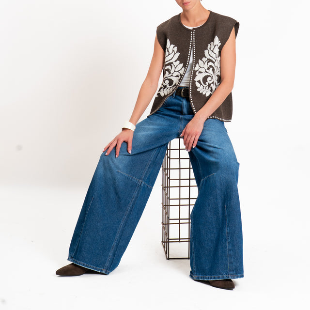 Tensione in-Gilet misto alpaca fantasia arabesque - Moro/panna