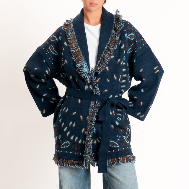 Tensione in-Cardigan misto alpaca fantasia bandana - blu/azzurro/moro