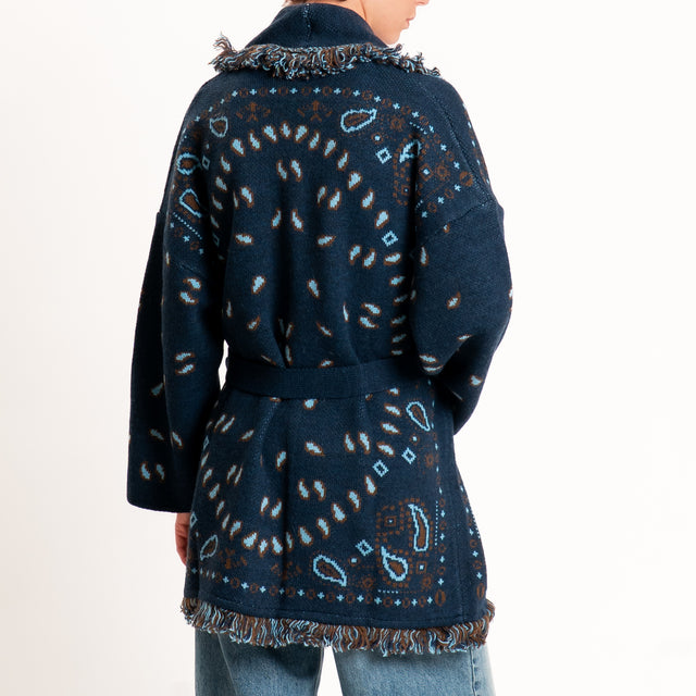 Tensione in-Cardigan misto alpaca fantasia bandana - blu/azzurro/moro