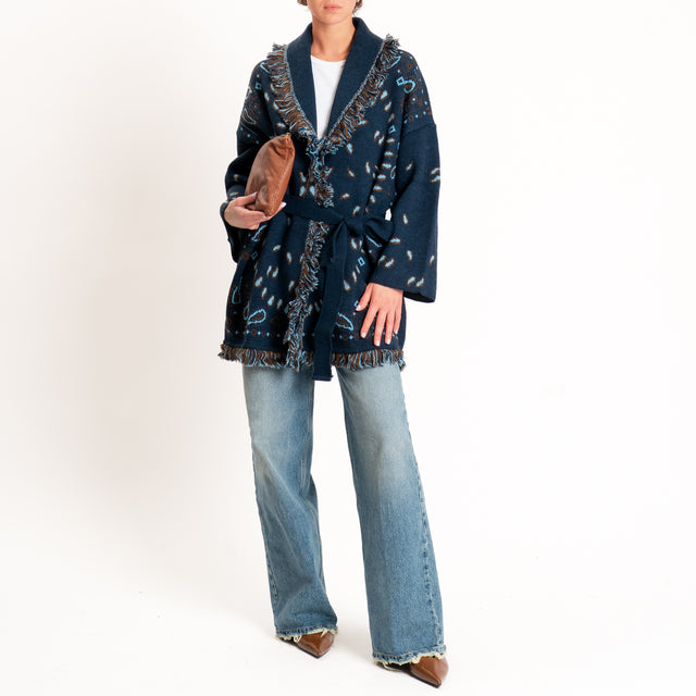Tensione in-Cardigan misto alpaca fantasia bandana - blu/azzurro/moro