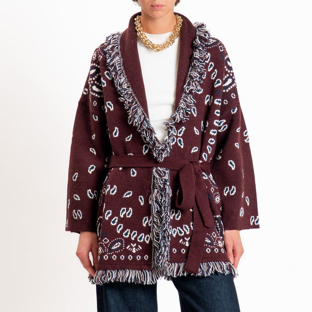 Tensione in-Cardigan misto alpaca fantasia bandana - bordeaux/blu/panna