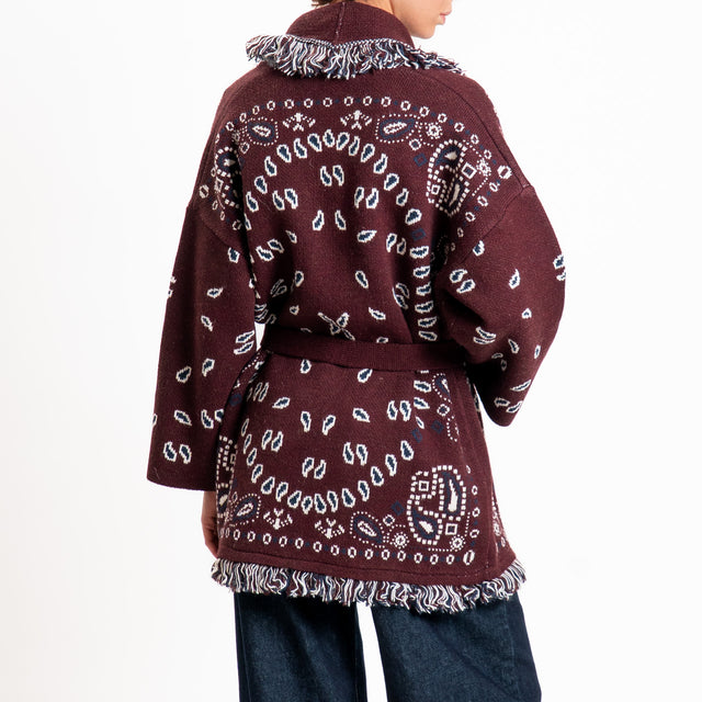 Tensione in-Cardigan misto alpaca fantasia bandana - bordeaux/blu/panna