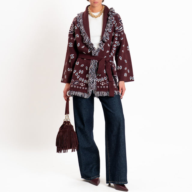 Tensione in-Cardigan misto alpaca fantasia bandana - bordeaux/blu/panna