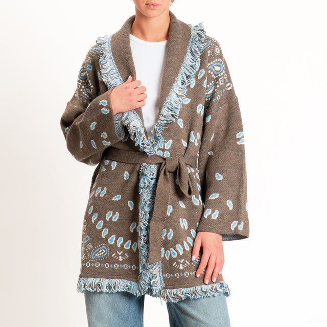 Tensione in-Cardigan misto alpaca fantasia bandana - fango/panna/azzurro