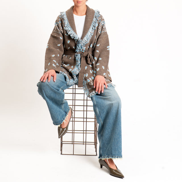 Tensione in-Cardigan misto alpaca fantasia bandana - fango/panna/azzurro