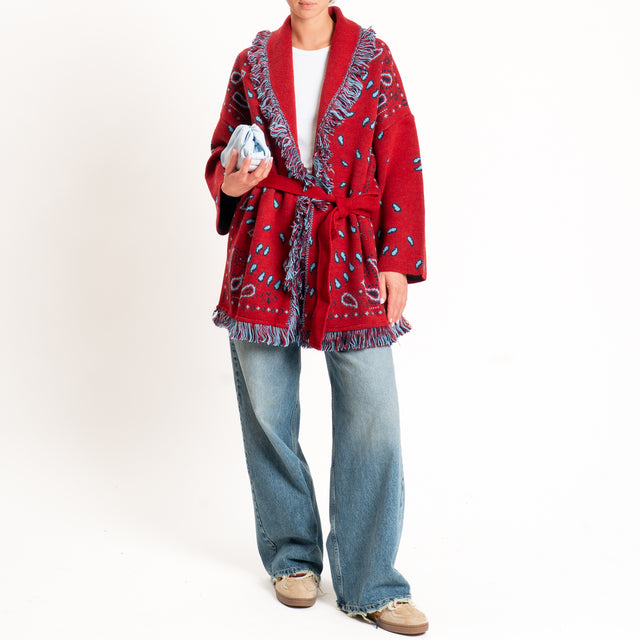 Tensione in-Cardigan misto alpaca fantasia bandana - rosso/blu/azzurro