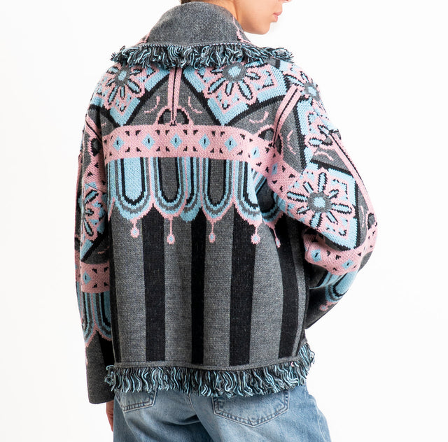 Tensione in-Cardigan jacquard misto alpaca con fra - antracite/nero/rosa