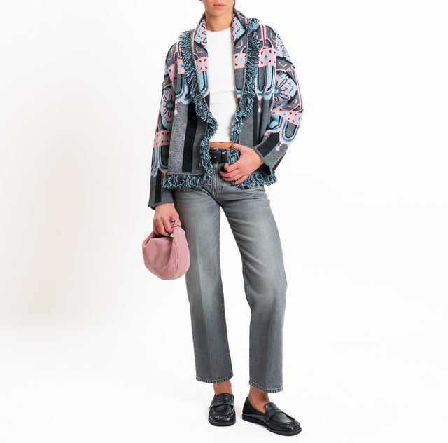 Tensione in-Cardigan jacquard misto alpaca con fra - antracite/nero/rosa