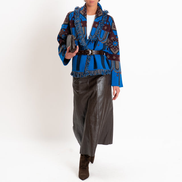 Tensione in-Cardigan jacquard misto alpaca con frange - moro/blu/royal