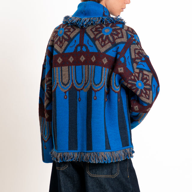 Tensione in-Cardigan jacquard misto alpaca con frange - moro/blu/royal
