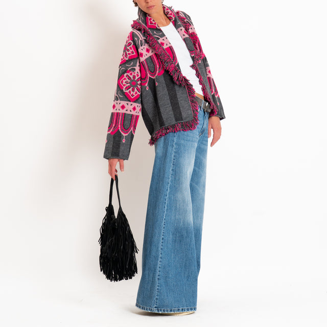 Tensione in-Cardigan jacquard misto alpaca con fra - moro/grigio/fucsia