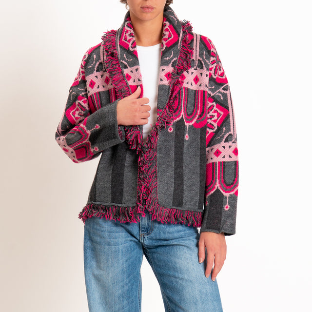 Tensione in-Cardigan jacquard misto alpaca con fra - moro/grigio/fucsia